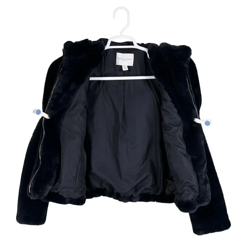 Carolina Belle Montreal Womens XS Black Plush Faux Fur Hooded Teddy Bear Jacket - Picture 4 of 13